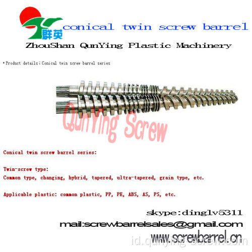 Pipa plastik Extruder Machine kerucut Twin Screw dan barel untuk pengolahan Pvc bergelombang